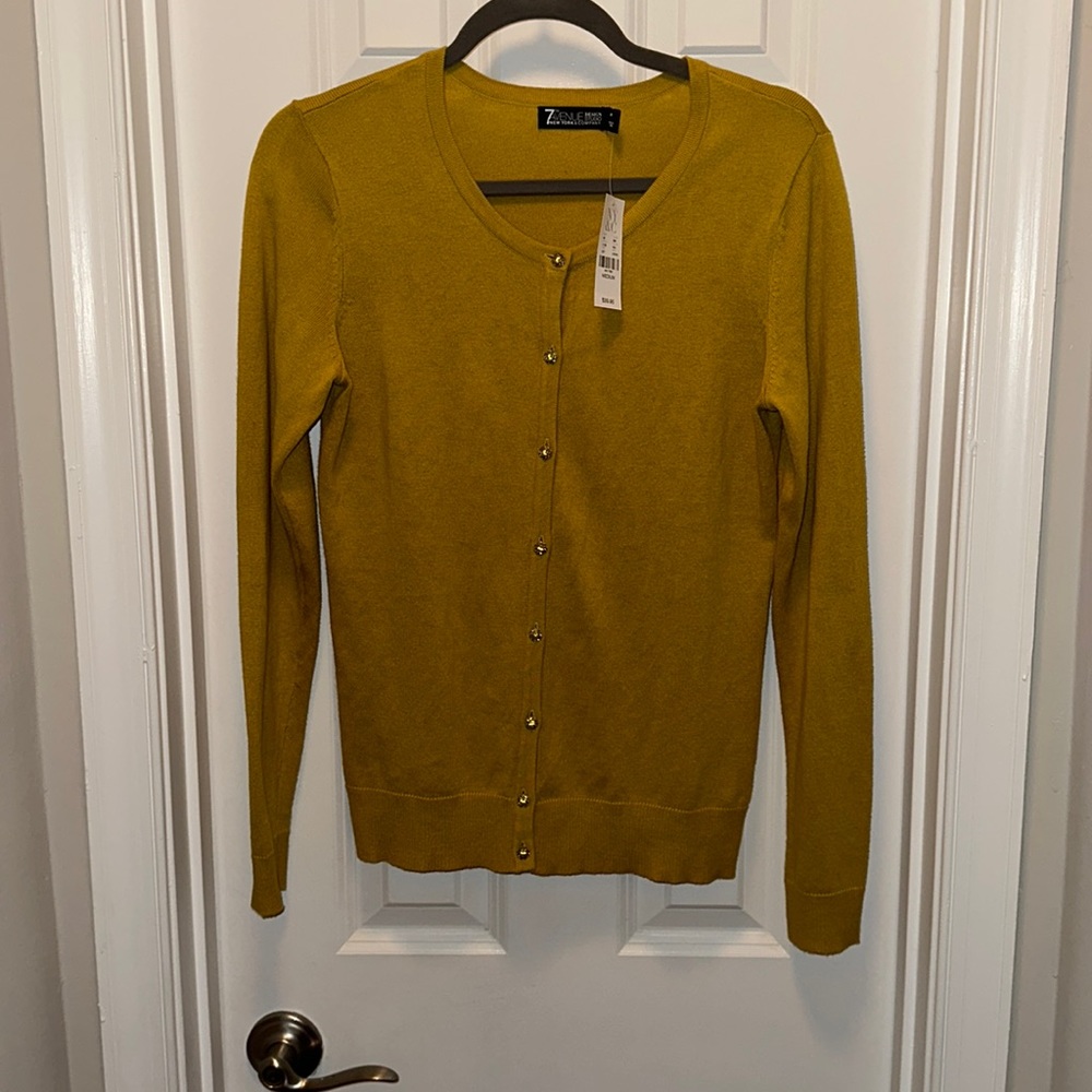 BNWT 7th Avenue New York & Company Gold Yellow Cardigan Sweater Women's Medium